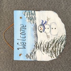 Welcome Snowman Slate Handpainted